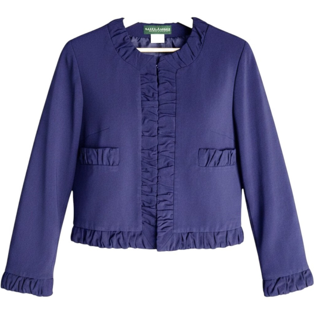 VTG Harve Benard Cropped Blazer Jacket Womens 10 12 L Lined Navy Career Modest